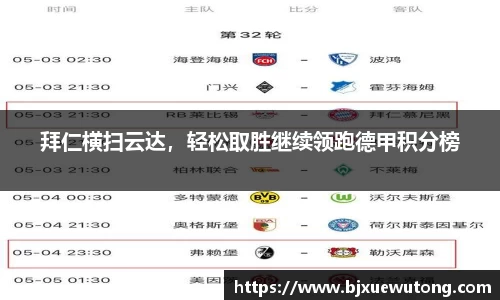 拜仁横扫云达，轻松取胜继续领跑德甲积分榜