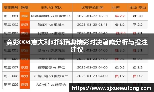 竞彩004意大利对阵瑞典精彩对决前瞻分析与投注建议